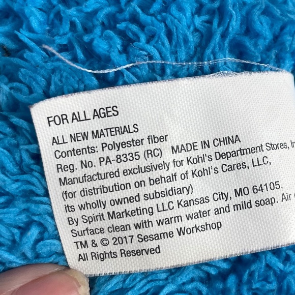 Kohls Cares Cookie Monster Plush Sesame Street 15" 2017 Blue Stuffed Animal Toy - Picture 7 of 9